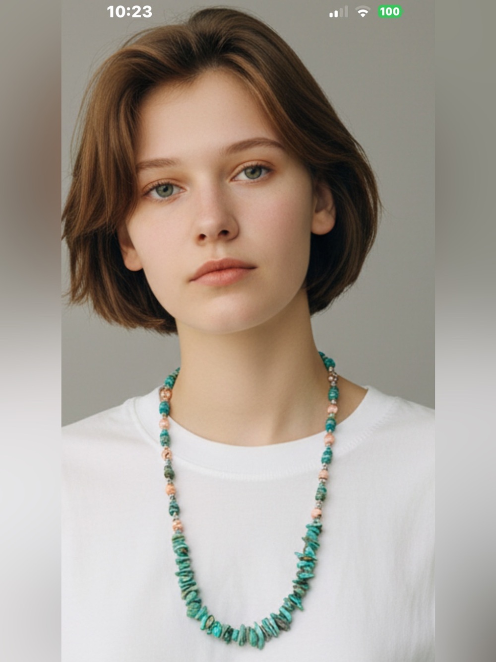 Turquoise Chip Bead Necklace with Pink Accent Beads